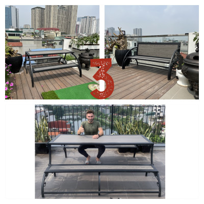 Ghế sân vườn thông minh Juno Sofa mở thành bàn ghế đôi mặt bàn nhựa