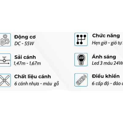 Quạt trần đèn Klasse 58KSA 902 hàng chính hãng