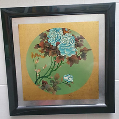 Tranh sơn mài hoa mẫu đơn cao cấp có khung sơn mài đẹp 57x57 cm
