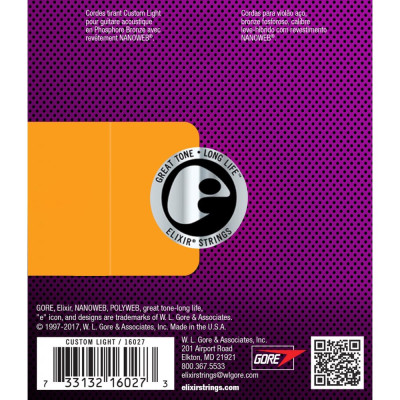Elixir 16027 - Dây Đàn Acoustic Guitar Cỡ 11 (.011-.052) Phosphor Bronze Strings Custom Light - Hãng phân phối chính thức (Bộ Dây Ghi-ta phủ lớp Nanoweb cao cấp) - Kèm Móng Gảy DreamMaker
