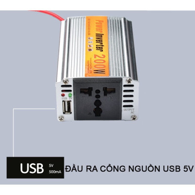 Bộ Chuyển Đổi Nguồn Điện DC 12V Sang AC 110V/220V 200W Cho Xe Ô Tô Cao Cấp - Hàng Nhập Khẩu