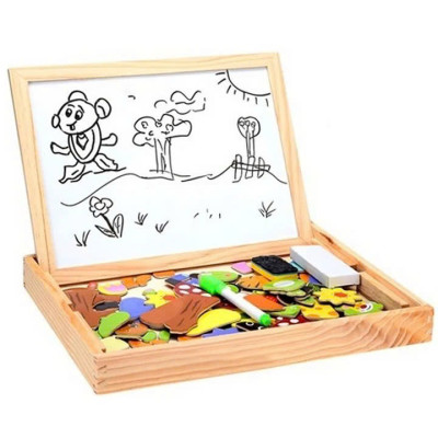 Bộ tranh ghép hình bằng gỗ nam châm 2 mặt bảng đen viết phấn vẽ tranh, Giáo cụ Montessor , Đồ chơi gỗ nhiều họa tiết cho Bé - Hàng Chính Hãng 