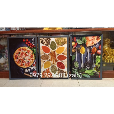 Bộ 3 tranh canvas treo phòng bếp chủ đề đồ ăn kèm khung composite 2cm