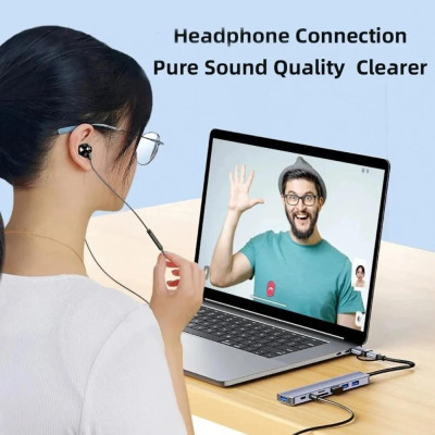 Bộ Chuyển Đổi Hub USB C Hub 8 Trong 1 Type C 3.1 Sang USB 3.0/ Type C/ Đọc Thẻ SD / TF Cho MacBook Notebook Laptop Máy Tính-Hàng Chính Hãng