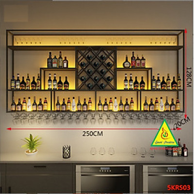 KỆ TRƯNG RƯỢU KHUNG SẮT – MẶT GỖ CÓ ĐÈN 5KRS03 - NỘI THẤT LẮP RÁP VIENDONGADV