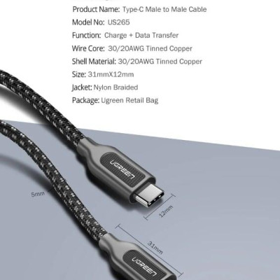 Ugreen UG50225US265TK 1.5M Dây USB Type-C sang USB 2.0 sạc và truyền dữ liệu - HÀNG CHÍNH HÃNG