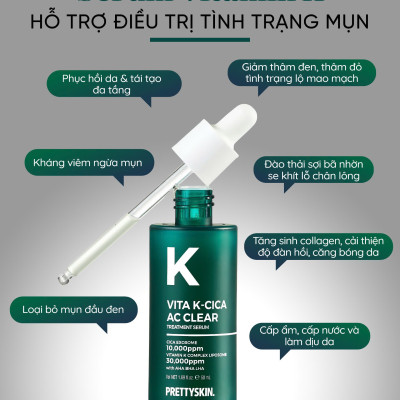 Serum hỗ trợ ngừa mụn Vita K - Cica Ac Clear Pretty Skin phục hồi - căng bóng - tái tạo làn da 50ml