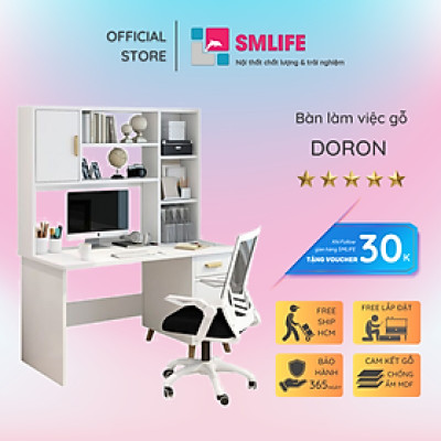 Bàn Học Bằng Gỗ MDF Liền Giá Sách SMLIFE Doron