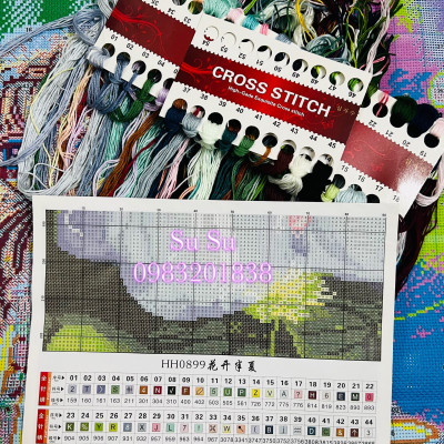 Tranh thêu kín chữ thập cô dâu chibi HH0899, kích thước 51*62 cm