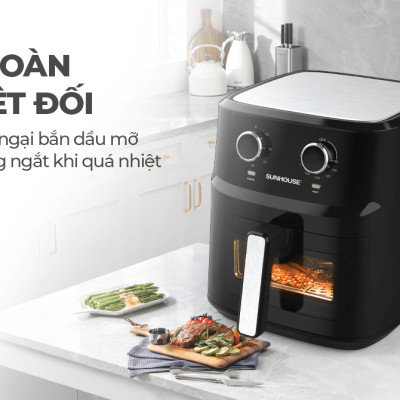 [Bản mới] Nồi chiên không dầu 6.5L SUNHOUSE SHD4030 - Công nghệ Rapid Air giảm tới 80% dầu mỡ - Khoang chiên trong suốt - Hàng chính hãng