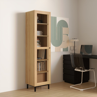 [Happy Home Furniture] CATY , Kệ sách 6 tầng cửa kính size nhỏ tích hợp đèn LED - chân sắt , 45cm x 40cm x 180cm (DxRxC), KSA_018_LED