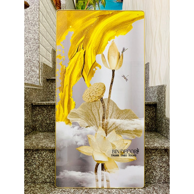 (ẢNH THẬT) Tranh treo tường hoa sen vàng tranh trang trí decor kèm đinh treo
