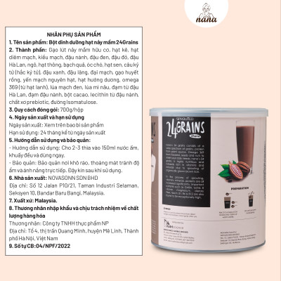 Sữa Hạt 24Grains 700g x4 Hộp (2.8kg) Vị Socola Tự Nhiên Cho Trẻ Từ 3 Tuổi & Người Lớn Bổ Sung Dinh Dưỡng Toàn Diện