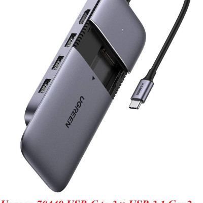 Ugreen UG70449CM296TK bộ chuyển USB type C ra 3 × USB 3.1 Gen2 + HDMI + PD 100W + cấp nguồn DC + ssd M.2 NGFF Docking Station - HÀNG CHÍNH HÃNG