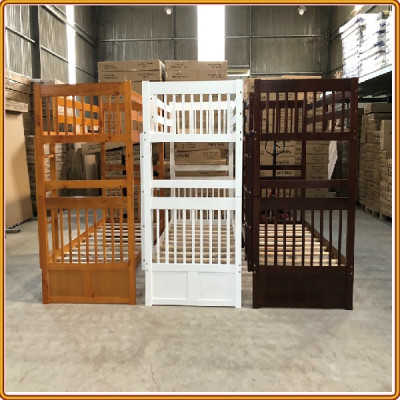Giường 2 tầng Tundo màu nâu kèm 2 hộc kéo cầu thang treo 