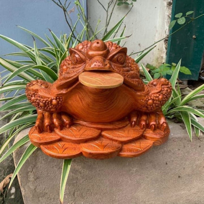 Cóc ngậm đồng tiền vàng bằng gỗ hương kt 15×14×10cm