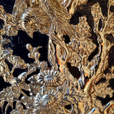 BỘ TỨ QUÝ ĐỒNG VÀNG LIỀN TẤM THÚC GÒ THỦ CÔNG ( TÙNG CÚC TRÚC MAI) KHỔ 40cm*120cm