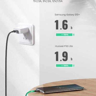 Ugreen UG10965US330TK 2M cáp usb A ra type C mỏng dẹp 2.5mm màu đen dây bện dù - HÀNG CHÍNH HÃNG