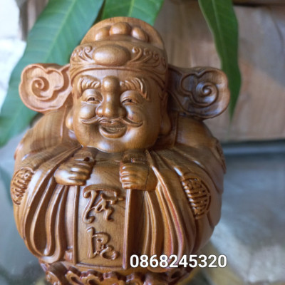 Tượng THẦN TÀI TRỨNG MINI  GỖ BÁCH XANH THƠM NỨC KT 10×9.5CM 