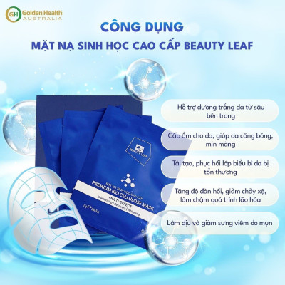 Mặt Nạ Sinh Học Cao Cấp Hỗ Trợ Làm Giảm Thâm Nám, Tàn Nhang, Nếp Nhăn Giúp Nâng Cơ Da Căng Bóng Hồng Hào Premium Bio Cellulose Mask Beauty Leaf (Set 3 Miếng/hộp)