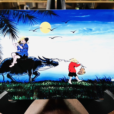 Tranh sơn mài - ĐỒNG QUÊ VIỆT NAM - Hàng xuất khẩu size 20x30 cm