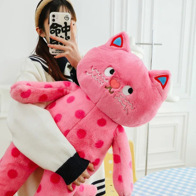 Thú nhồi bông mèo hồng chấm bi mặt quạo - Size từ 60cm đến 1m - Quà tặng gấu bông mèo giận dỗi mắt liếc dễ thương.