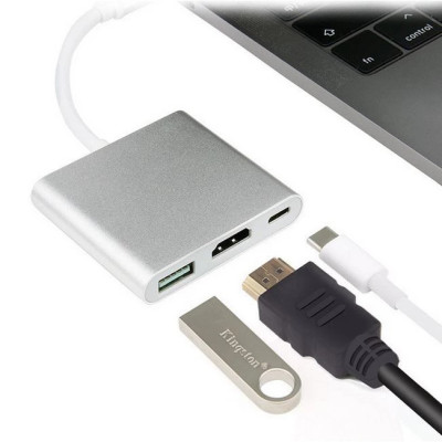 Hub Type C 3 trong 1 to HDMI 4K dùng cho máy tính laptop, Cáp chuyển đổi type C sang HDMI, USB,Cổng chuyển đổi Type C - Hàng chính hãng