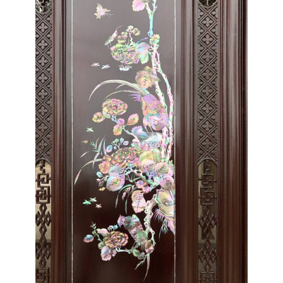 Tranh tứ quý gỗ gụ khảm trai ốc  bốn mùa tùng cúc trúc mai kt 37×107×3cm 