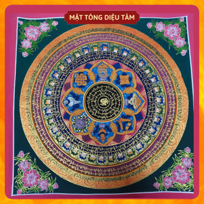 Tranh Mandala Lục Tự Chân Ngôn tranh Chú Om Vẽ Tay Thủ Công họa sư Nepal 55cm kim cương thừa [ tranh KHÔNG KHUNG] Mật tông Diệu Tâm
