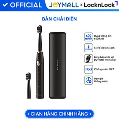 Bàn chải điện LocknLock ENR321BLK, Hàng chính hãng, 5 chế độ làm sạch, dung lượng pin 600mAh, có 4 đầu bàn chải - JoyMall