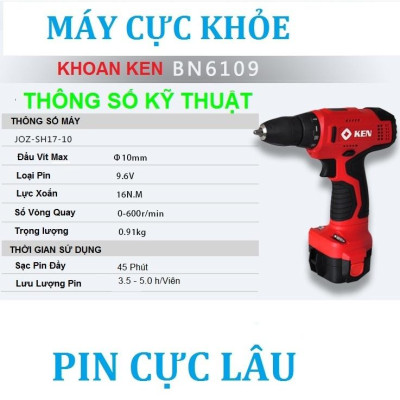 [chính hãƞg] Máy khoan dùng pin Ken 9.6V - Bộ Máy 2 Pin, Bảo hành 1 năm
