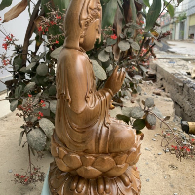 Tượng phật bà quan âm bồ tát bằng gỗ bách xanh thơm phức kt cao 40×21×20cm 