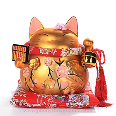 Mèo thần tài hoa mai vàng may mắn Nhật Bản gốm sứ cao cấp|phongthuygiaphat