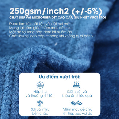 Mền tuyết NIN - Dark Bule (2 size) 1m3x2m, 1m6x2m 100% Microfiber, chăn hè cao cấp, chăn lông tuyết nhung kiểu dáng Hàn Quốc