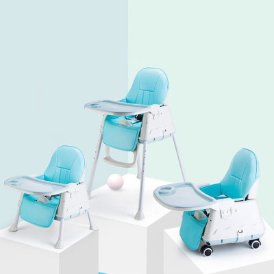 Ghế Ăn Dặm, Ghế Ăn Nâng Hạ Độ Cao Có Nệm Và Bánh Xe - Màu Xanh (Tặng Thìa Ăn Dặm Báo Nóng)