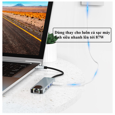 Hub Type C, Hub USB 3.0 5in1, Cổng Chuyển Đổi Type C To HDMI/HDTV, USB 3.0, RJ45, PD, Type C dành cho Mac book, Laptop, PC - Hàng Chính Hãng