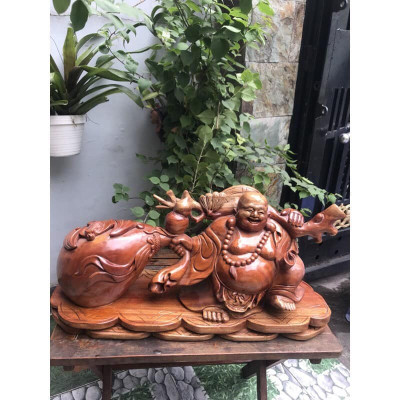 Tượng Gỗ Mỹ Nghệ Phật Di Lặc Kéo bao tiền to Kích thước dài 60cm x cao 30cm x Sâu 20cm  Anh Chị trưng phòng khách trong nhà , công ty ạ