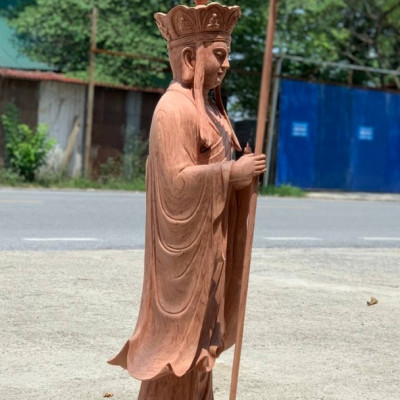 Tượng phật địa tạng vương bồ tát bằng gỗ hương đá liền khối đẹp long lanh  kt cao 100m×34×33cm