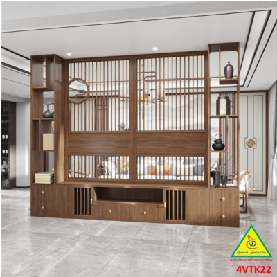 Vách ngăn phòng khách, vách ngăn tủ kệ bằng gỗm bình phong tranh 4VTK22 - NỘI THẤT LẮP RÁP VIENDONGADV