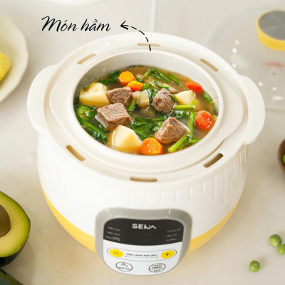(Model 2025) Nồi Nấu Chậm Đa Năng SEKA SK6132 Nồi Nấu Cháo, Ninh Hầm Hấp 0.8L Hàng Chính Hãng