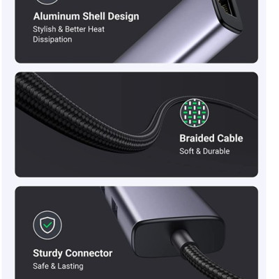 Hub chia USB Type-C ra 3 cổng USB 3.0 Type-A kèm Lan Gigabit vỏ nhôm Ugreen 60600 - Hàng chính hãng