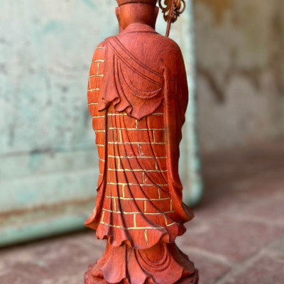 Tượng phật địa tạng vương bồ tát bằng gỗ hương đá pu giả cổ kt cao 60×18×17cm