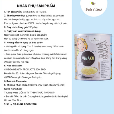Combo 2 Hộp Sữa Hạt Miwako A+ Vị Vani & Vị Gạo Hộp 700g Nhập Khẩu Malaysia, Sữa Hữu Cơ Cho Bé Từ 1 Tuổi Dị Ứng Đạm Bò Chậm Nói Giúp Phát Triển Trí Não Chiều Cao