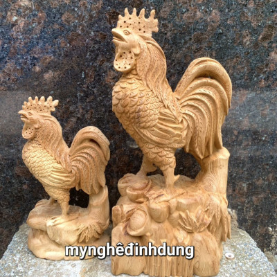 Tượng con gà trống phong thủy bằng gỗ ngọc am thơm nức kt cao 30x15x9cm 