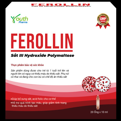 Dung Dịch Ferollin Youth Pharma Bổ Sung Sắt Hỗ Trợ Qúa Trình Tạo Máu Hộp 20 Ống