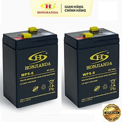 Combo 2 Bình ắc quy khô Honjianda 6V-5Ah thay thế cho quạt sạc đèn sạc - Hàng Chính Hãng