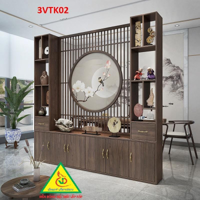 Vách ngăn phòng khách nhà bếp, Tủ kệ vách ngăn phòng 3VTK02 - Nội thất lắp ráp Viễn Đông ADV