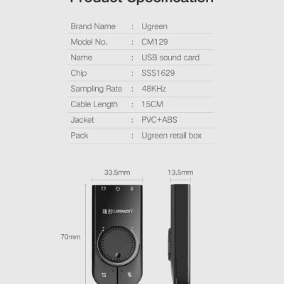 Ugreen UG50599CM129TK 1M Màu Đen USB External Stereo Sound Adapter - HÀNG CHÍNH HÃNG