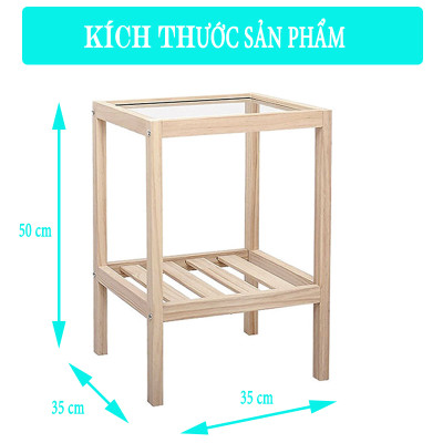 Tủ Đầu Giường Gỗ, Kệ Tab Đầu Giường Mini Mặt Kính Chịu Lực Gỗ Tự Nhiên