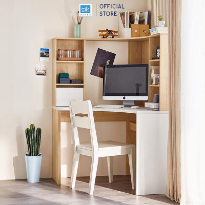 Bàn Làm Việc Góc Tường (Chữ L) Có Kệ Sách Hiện Đại Thương Hiệu SIB Decor BLV65